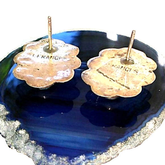 Native American Natural Turquoise Inlay Hand Stamped Scalloped Sterling Silver - Picture 12 of 16